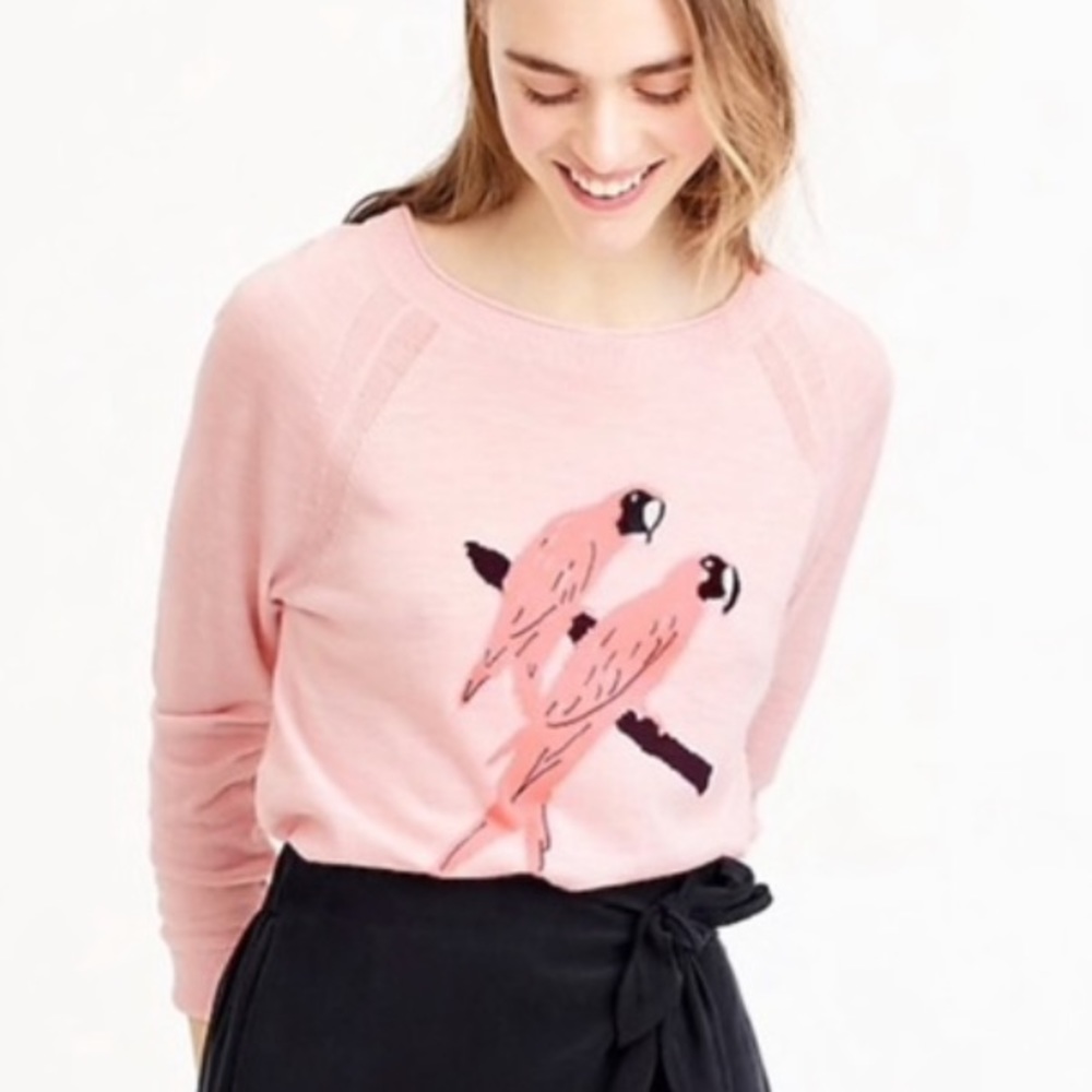 J. Crew Women's Merino Wool Long Sleeve Crewneck Sweater in Pink Parrot Size L